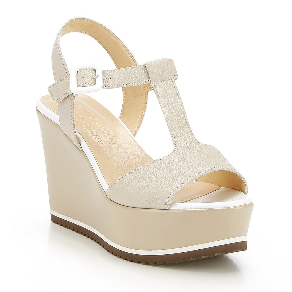 Damskie sandały ze skóry na koturnie