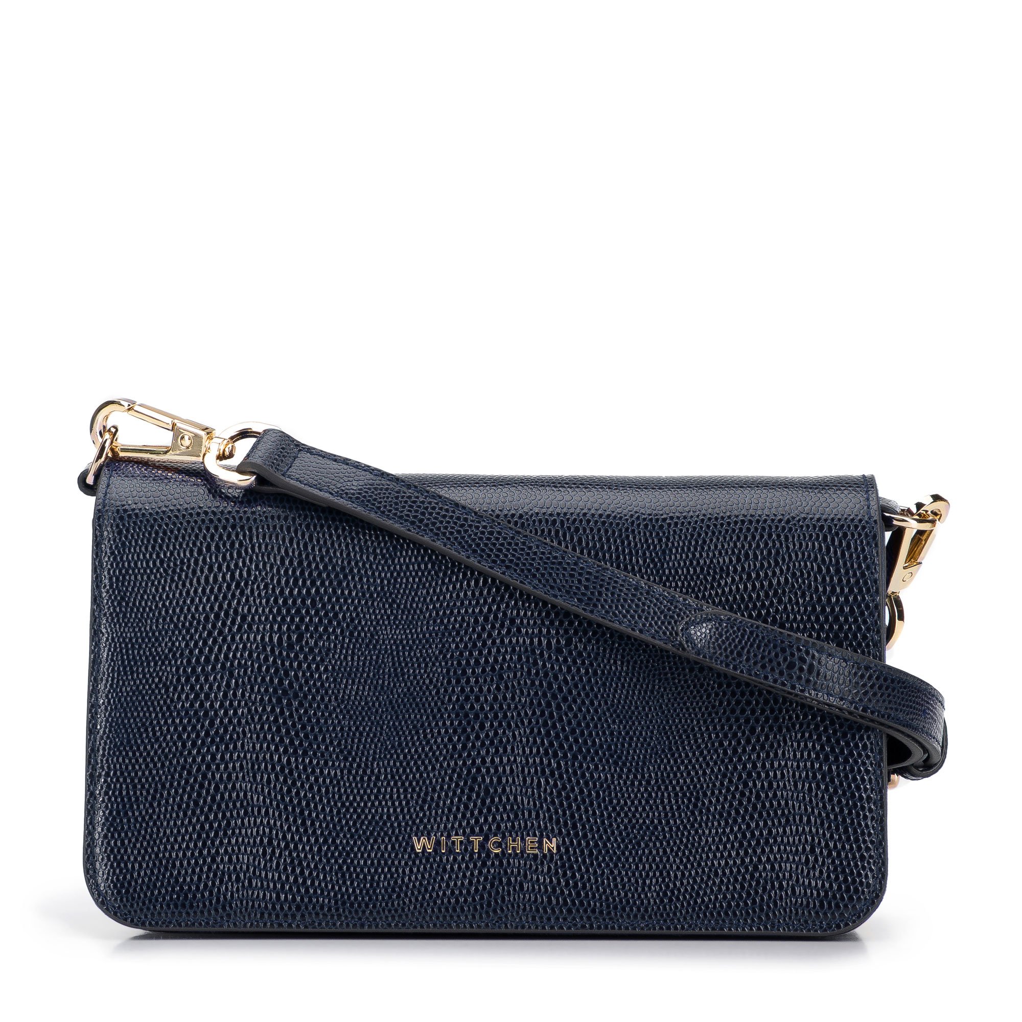 Damska listonoszka skórzana dwukomorowa mała granatowa