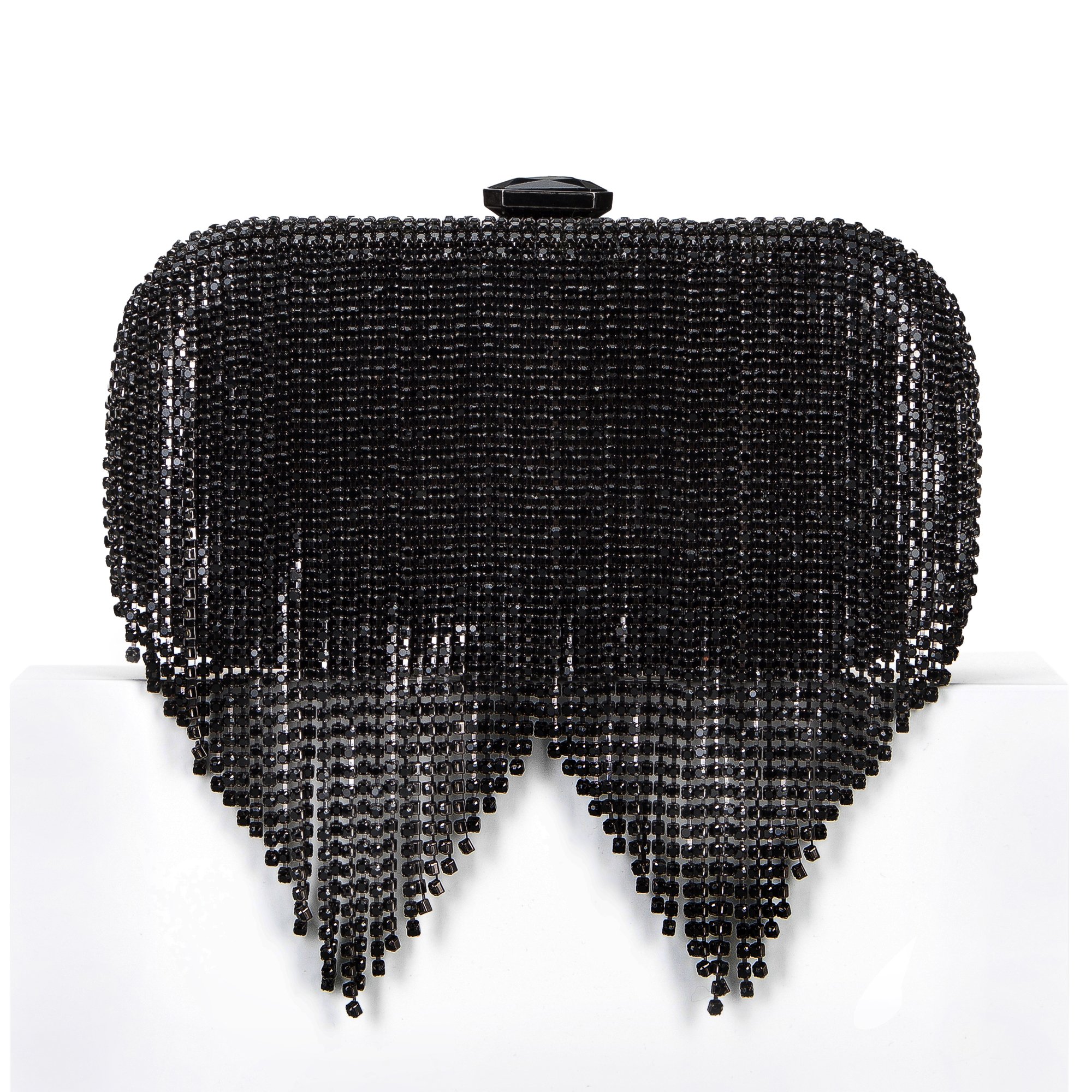 Torebka wieczorowa pudełkowa z błyszczącymi frędzlami