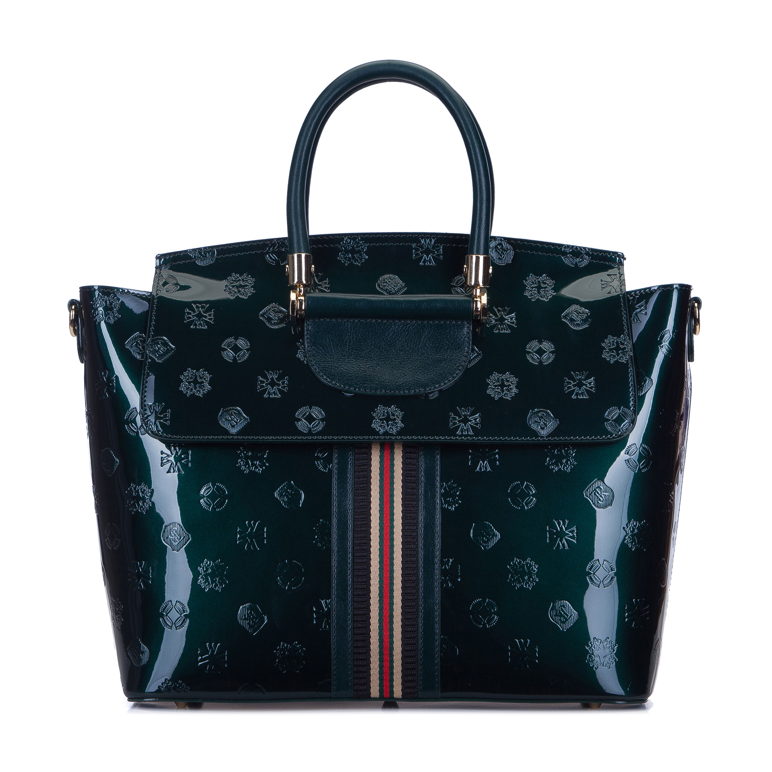 Kuferek lakierowany z klapą i tłoczeniami szmaragdowy