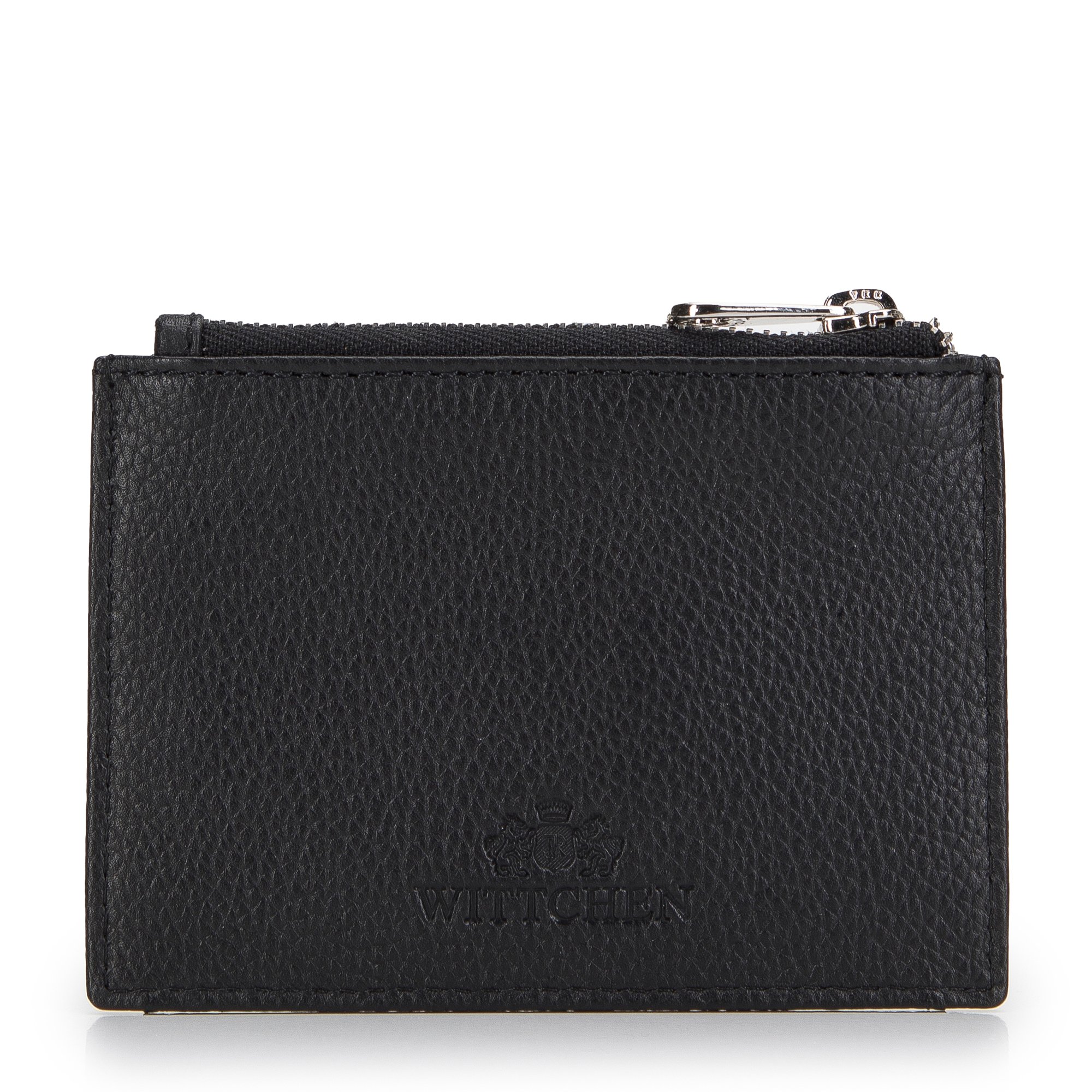 Etui na karty skórzane z paskiem na zatrzask czarne