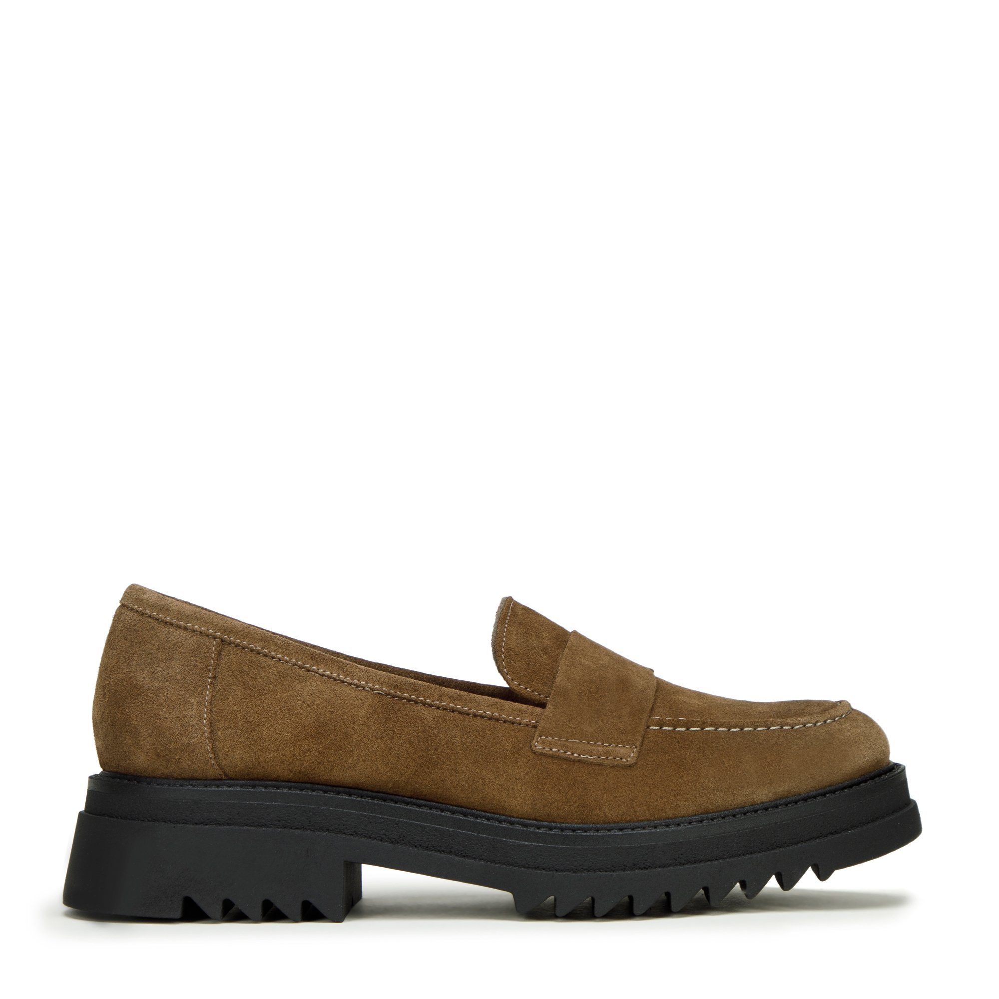 Damskie mokasyny zamszowe na platformie brązowe