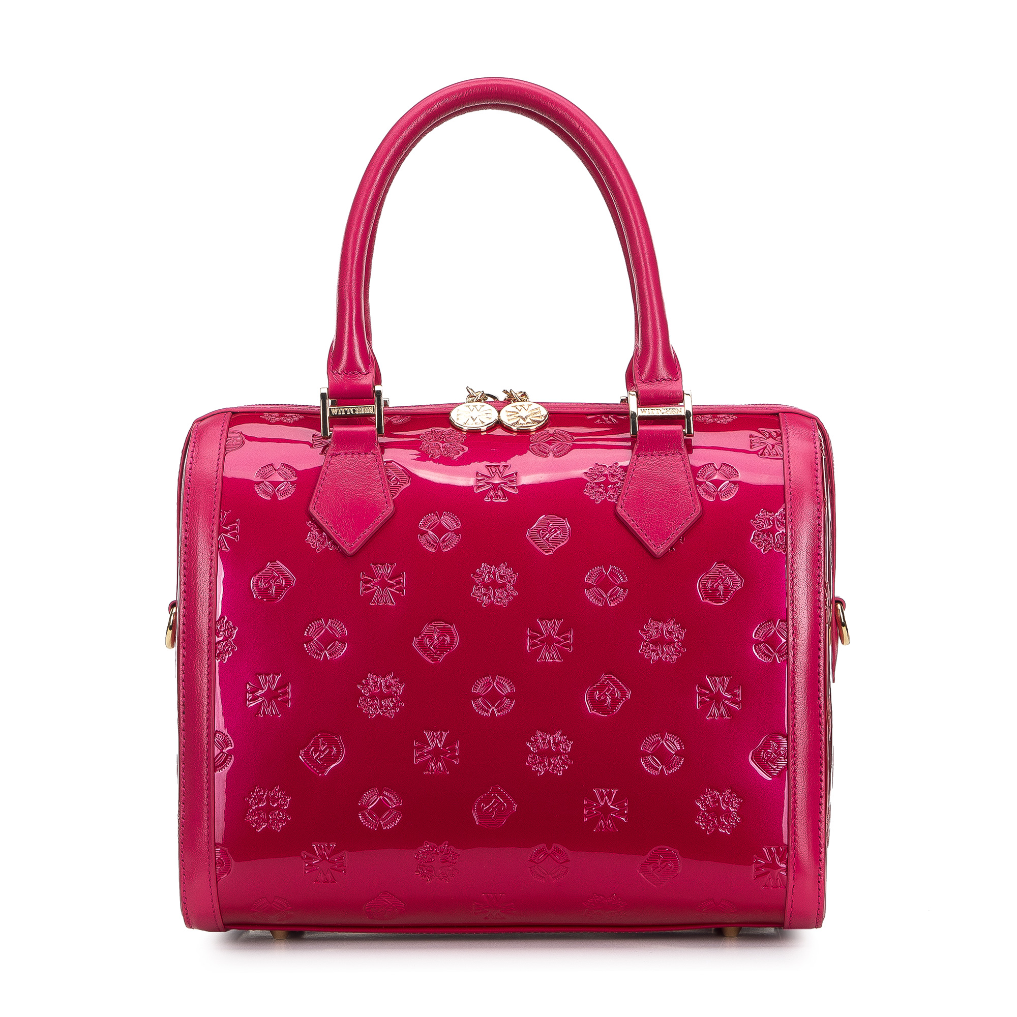 Torebka kuferek z metalicznej skóry lakierowanej