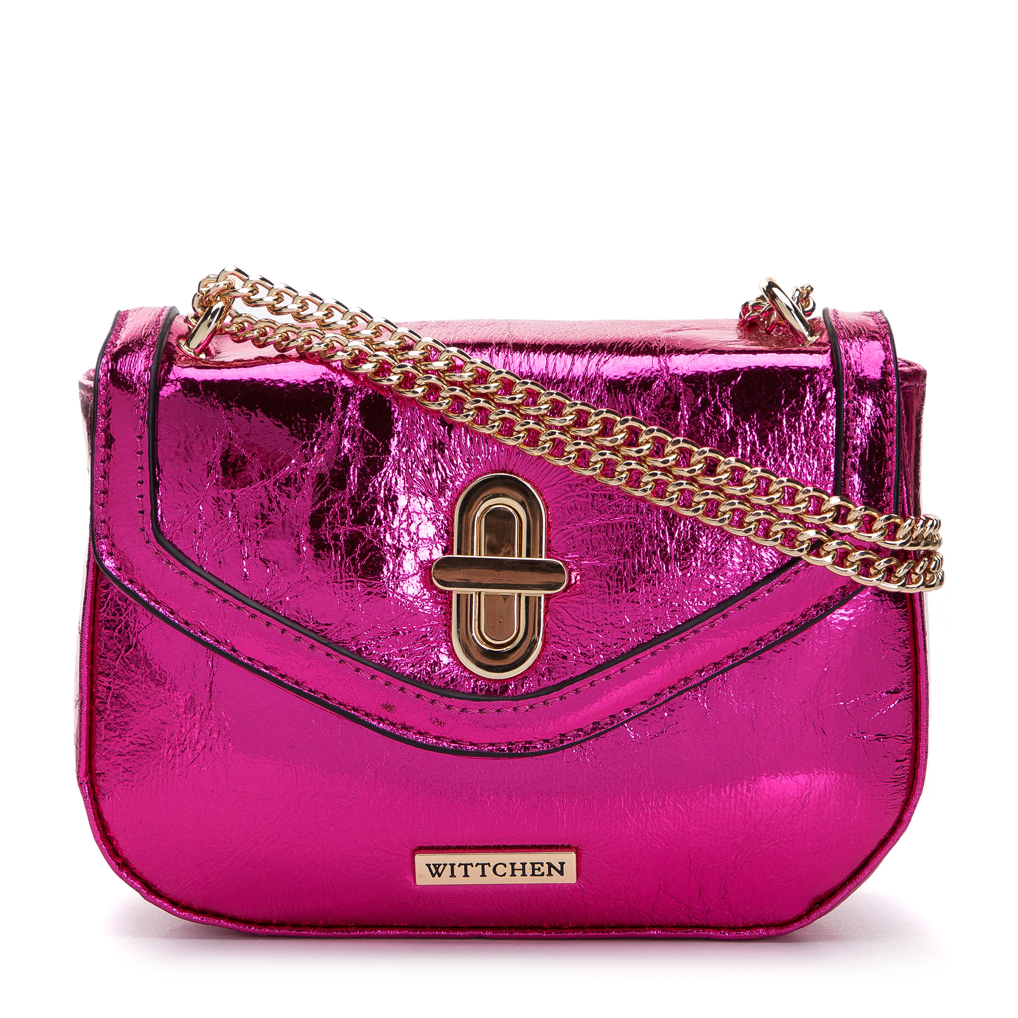 Damska minitorebka błyszcząca na łańcuszku różowa