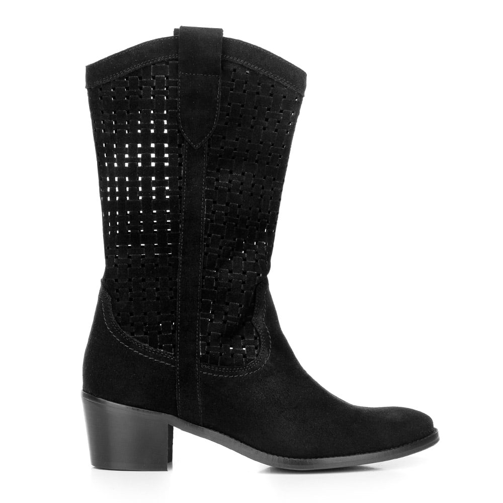 Kowbojki z zamszu ażurowe wysokie czarne