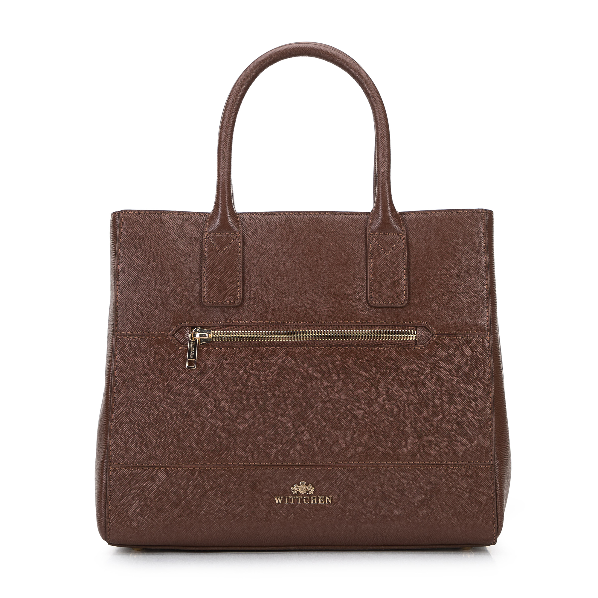 Torebka kuferek ze skóry o fakturze saffiano dwukomorowa