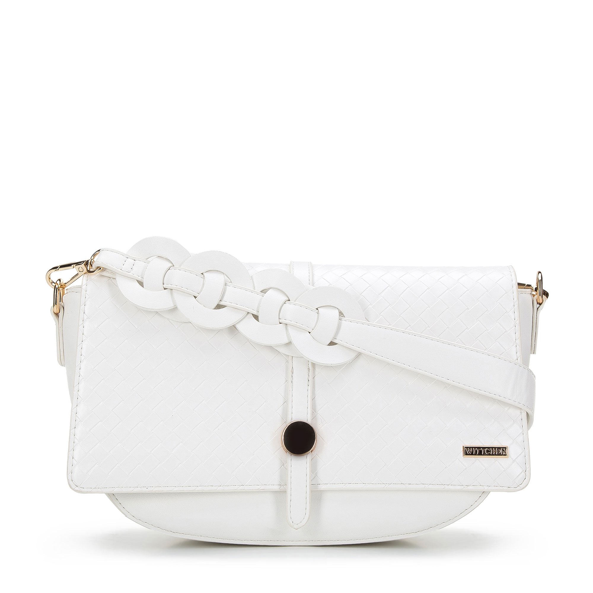 Torebka półksiężyc z plecionką złamana biel