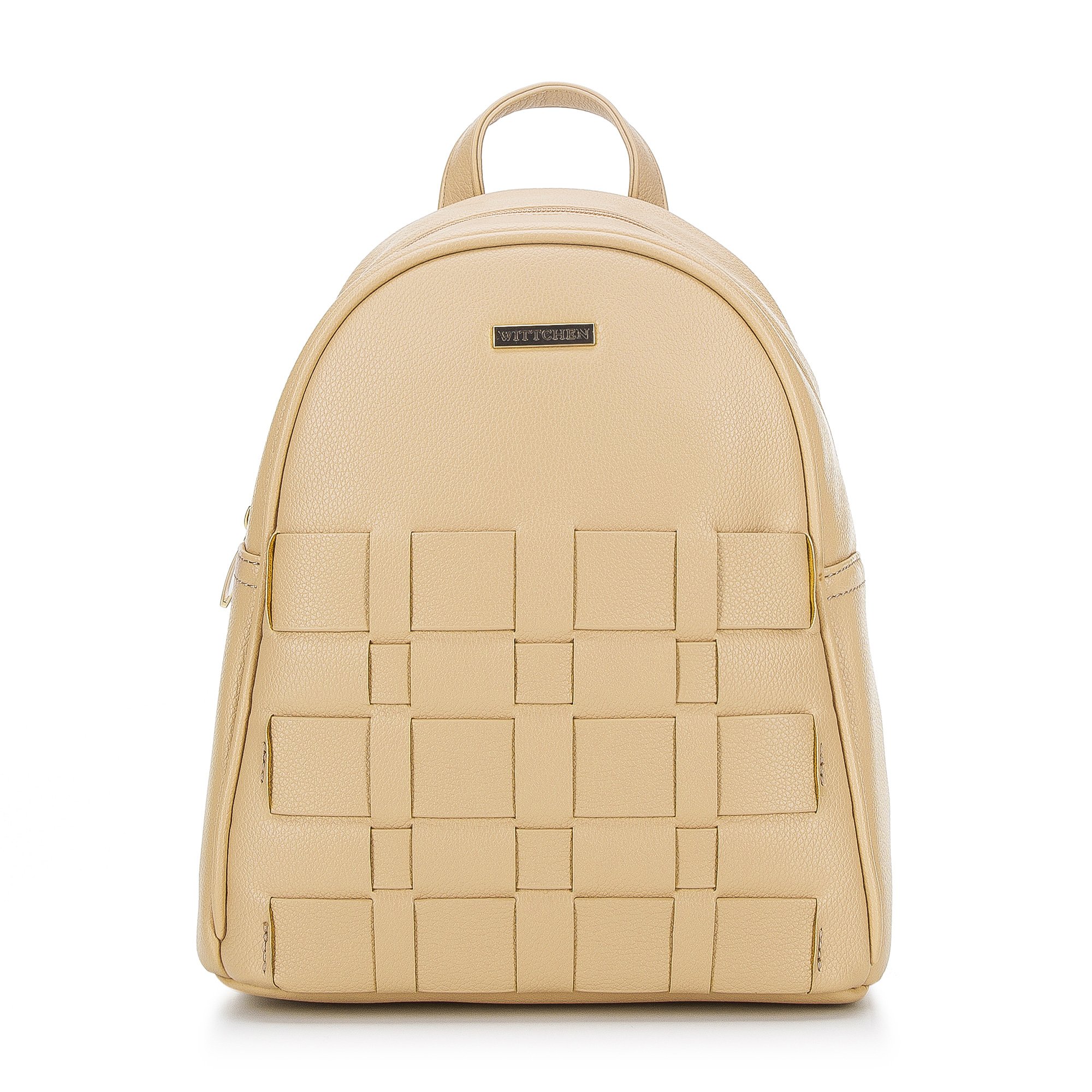 Damski plecak z ekoskóry z plecionką camelowy