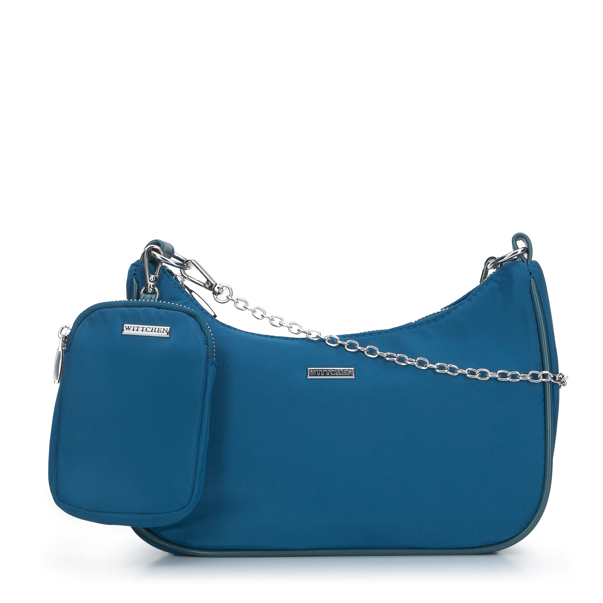 Torebka rogal z tkaniny z saszetką turkusowa