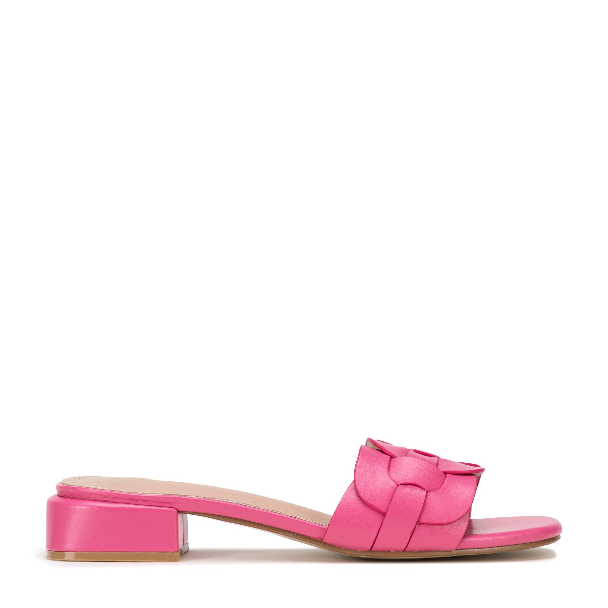 Klapki z plecionką na niskim obcasie różowe