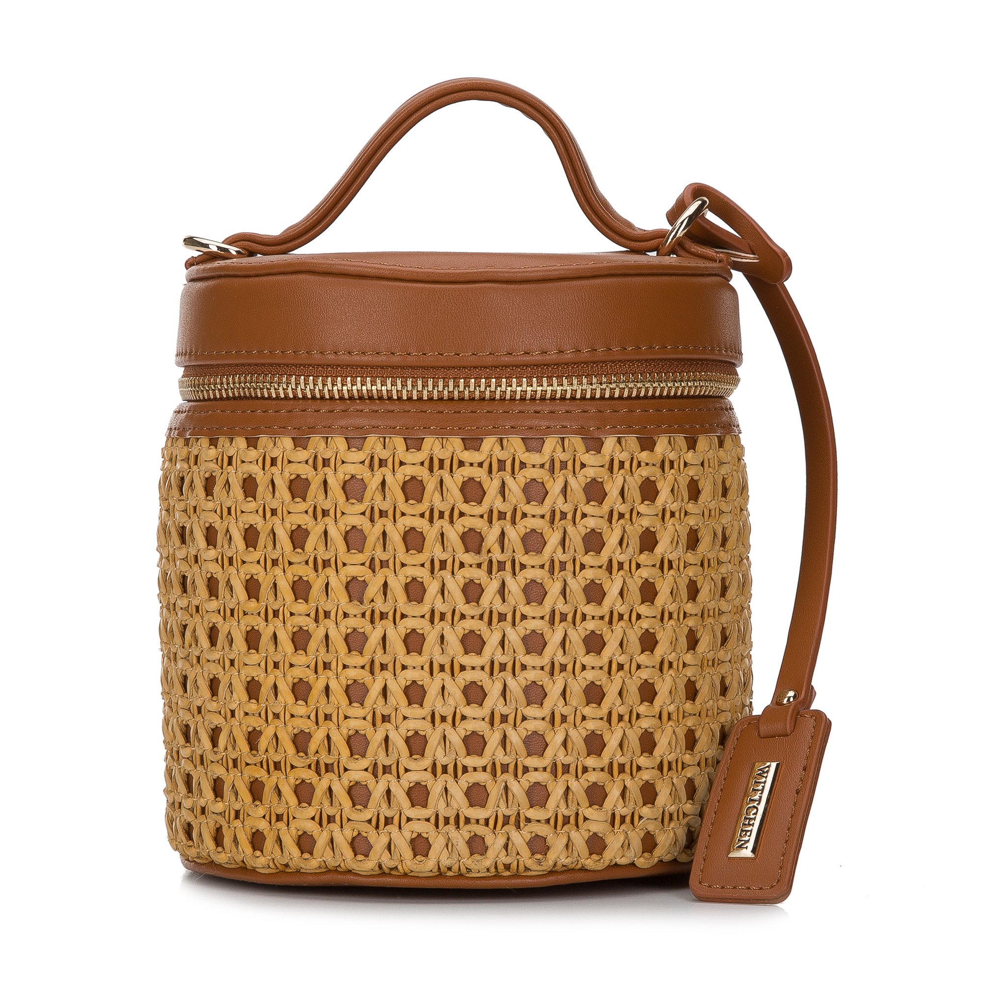 Torebka kubełek z plecionką brązowa