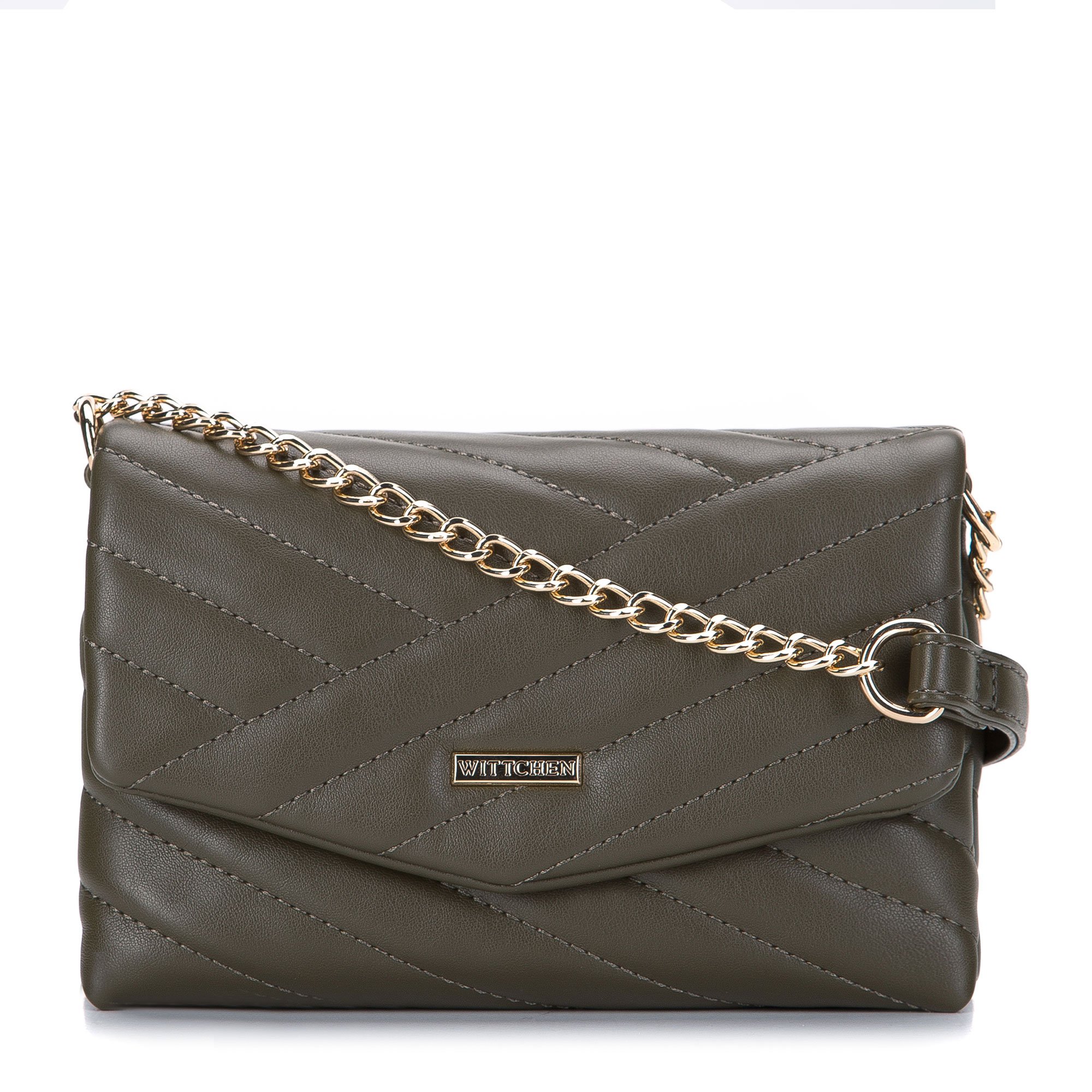 Minitorebka z geometrycznie pikowanej ekoskóry na łańcuszku zielona