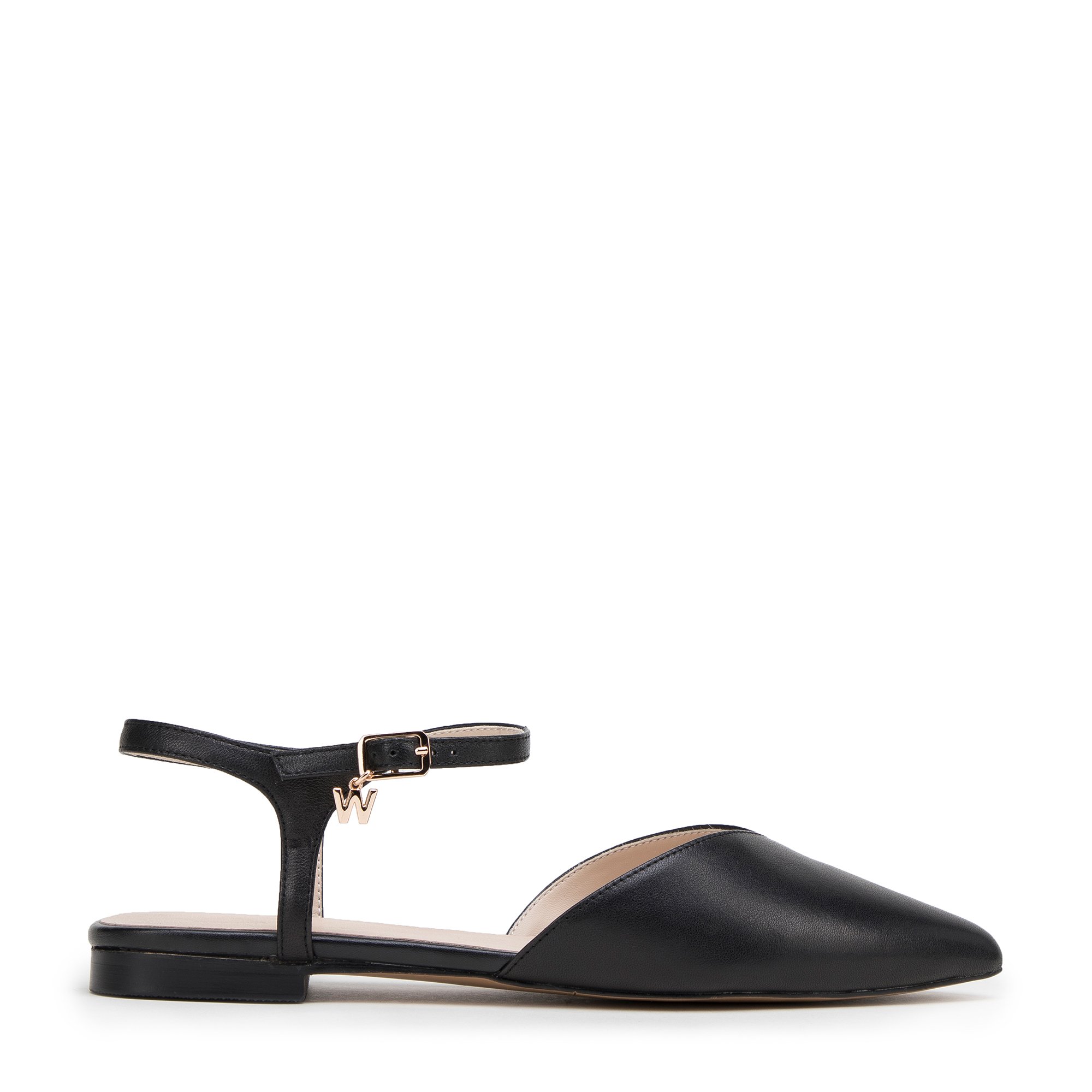 Baleriny skórzane z odkrytą piętą i paseczkiem czarne