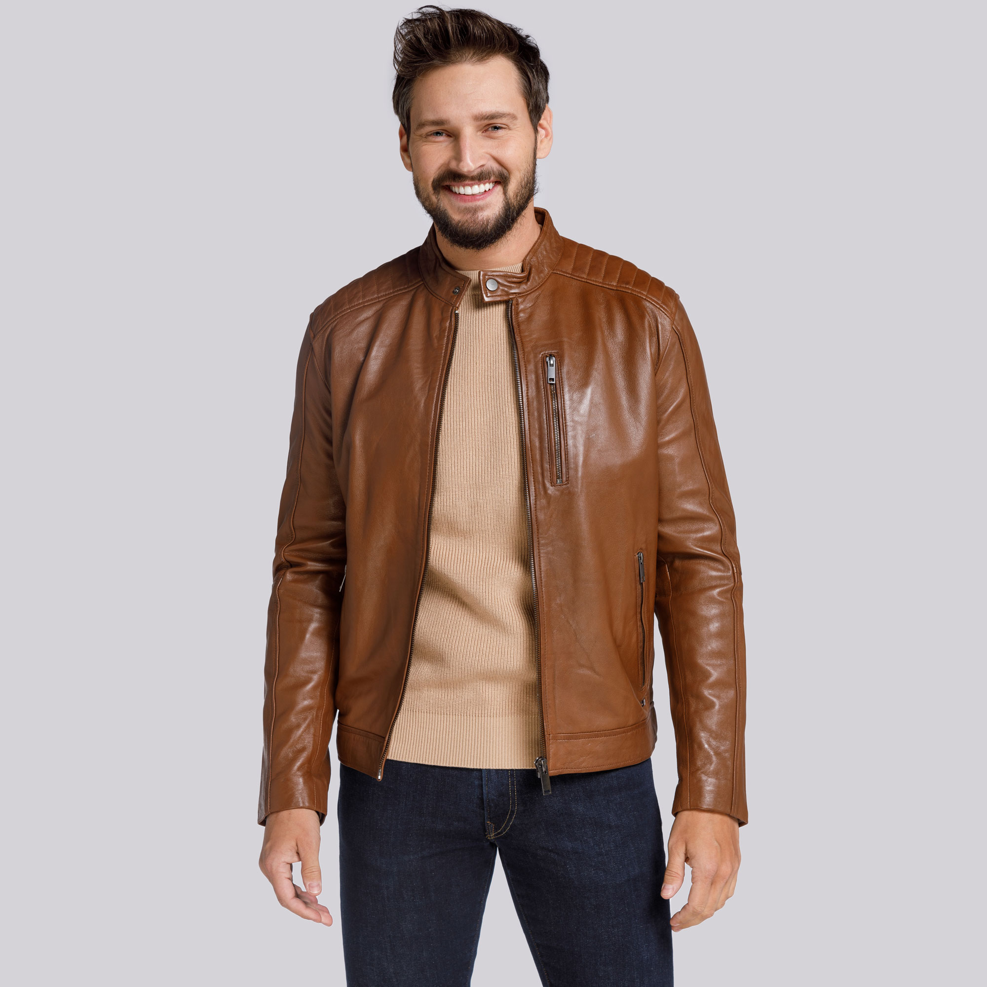 Męska kurtka wiatrówka ze skóry