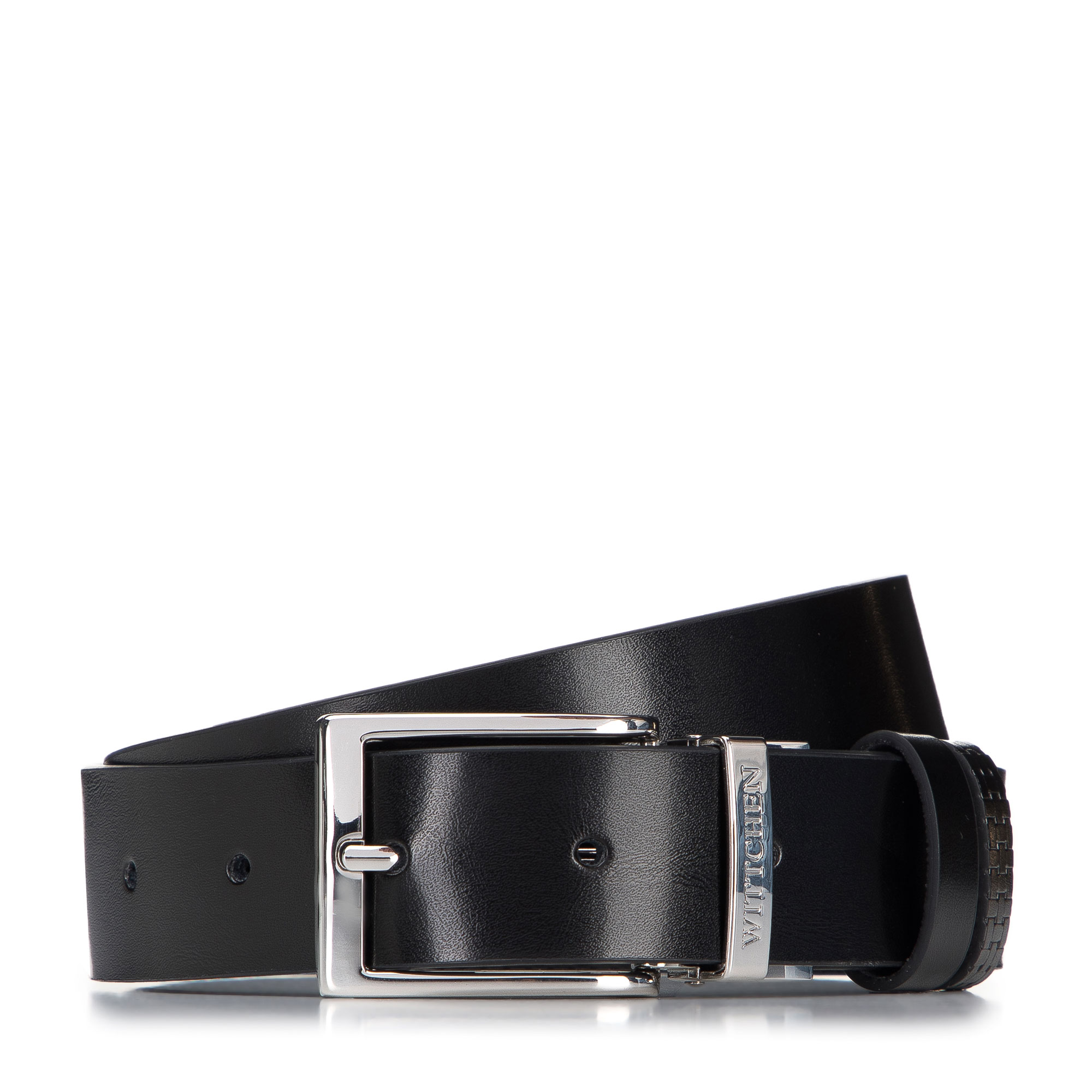 Męski pasek skórzany dwustronny z tłoczeniem w plecionkę