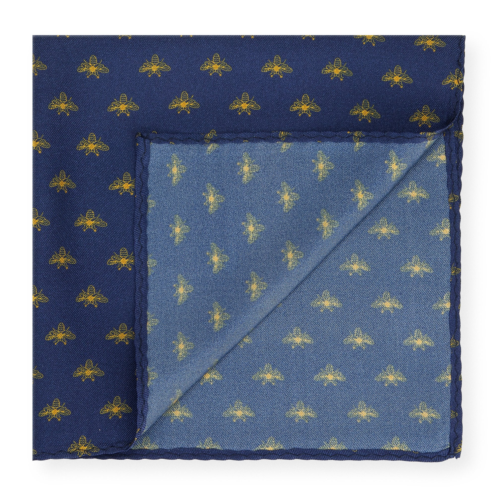 Poszetka jedwabna we wzory żółto-granatowa