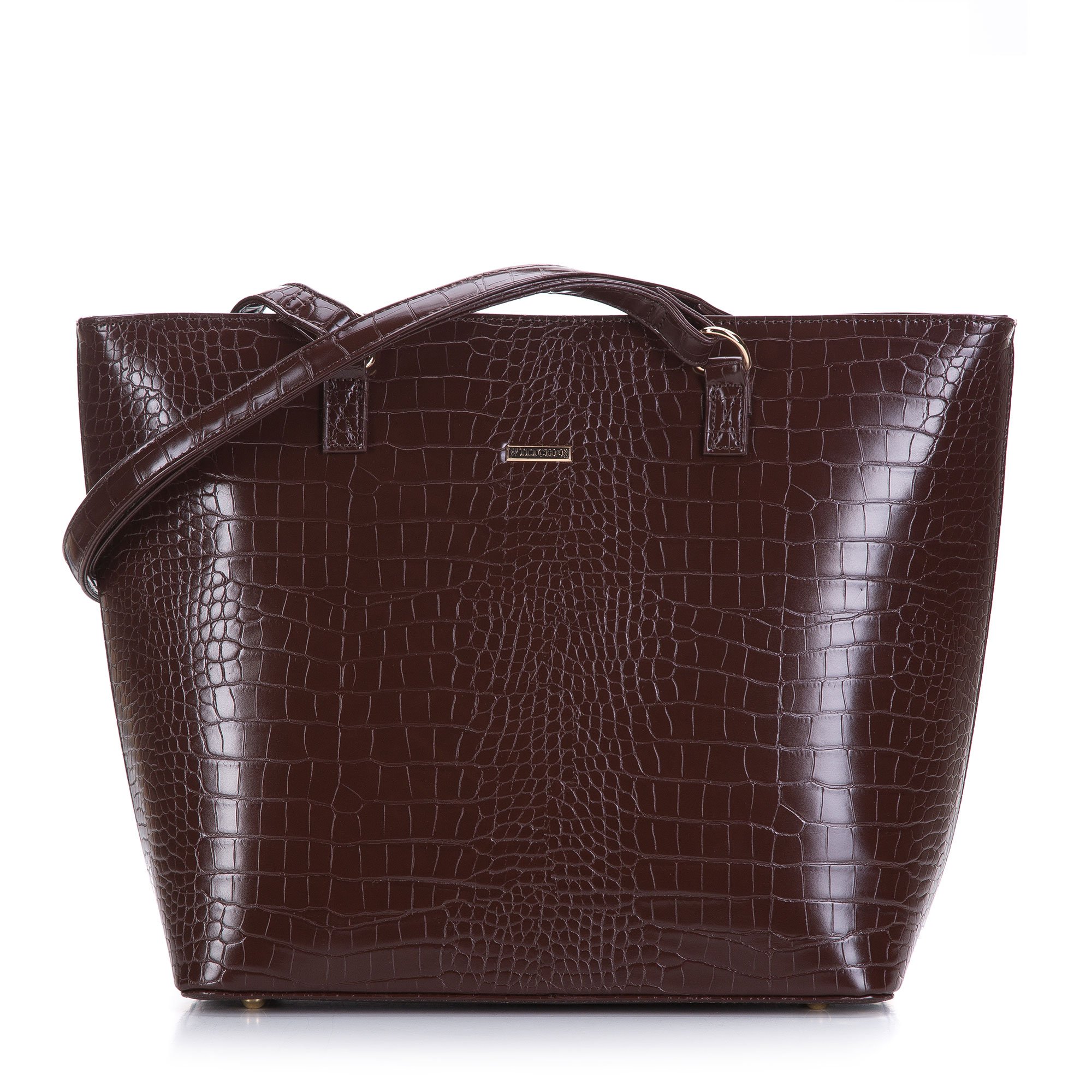 Torebka shopperka z ekoskóry o fakturze croco ciemny brąz