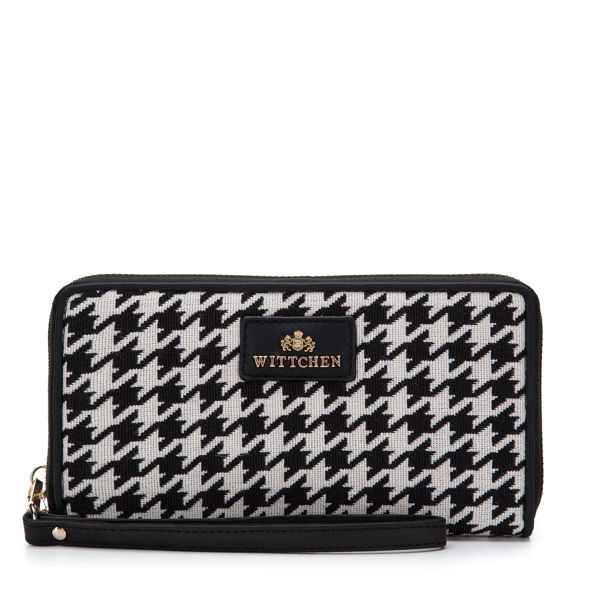Damski portfel wzorzysty na suwak kremowo-czarny
