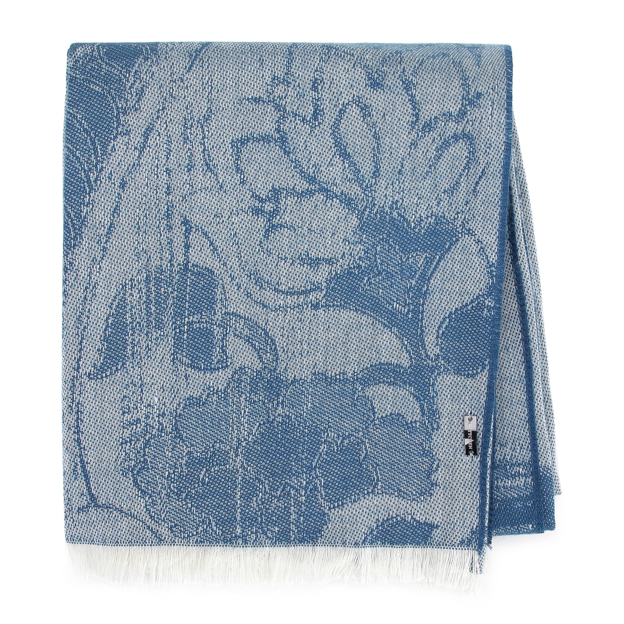 Damski szal w kwiatowo-geometryczny wzór niebiesko-biały