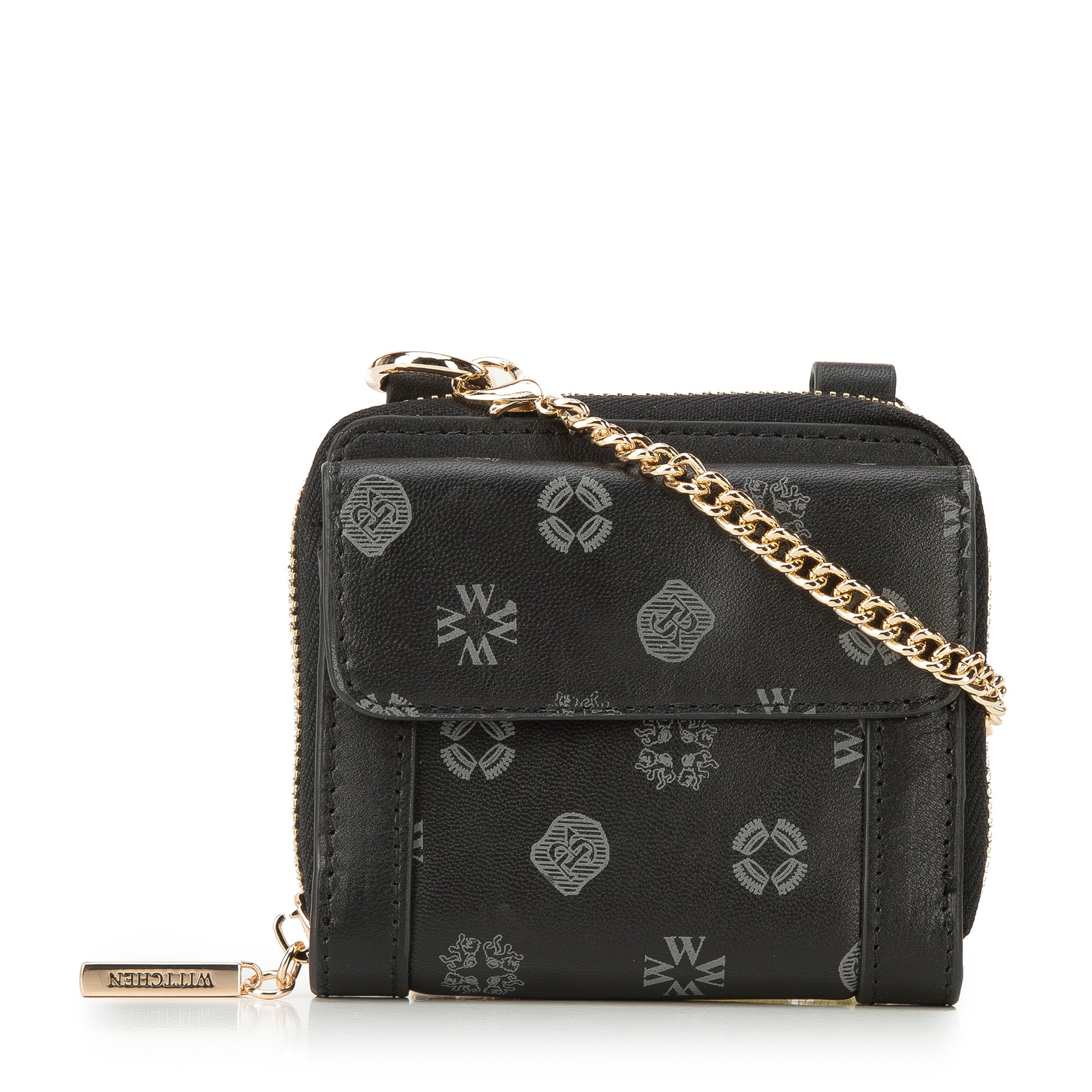 Damski portfel skórzany na łańcuszku czarny