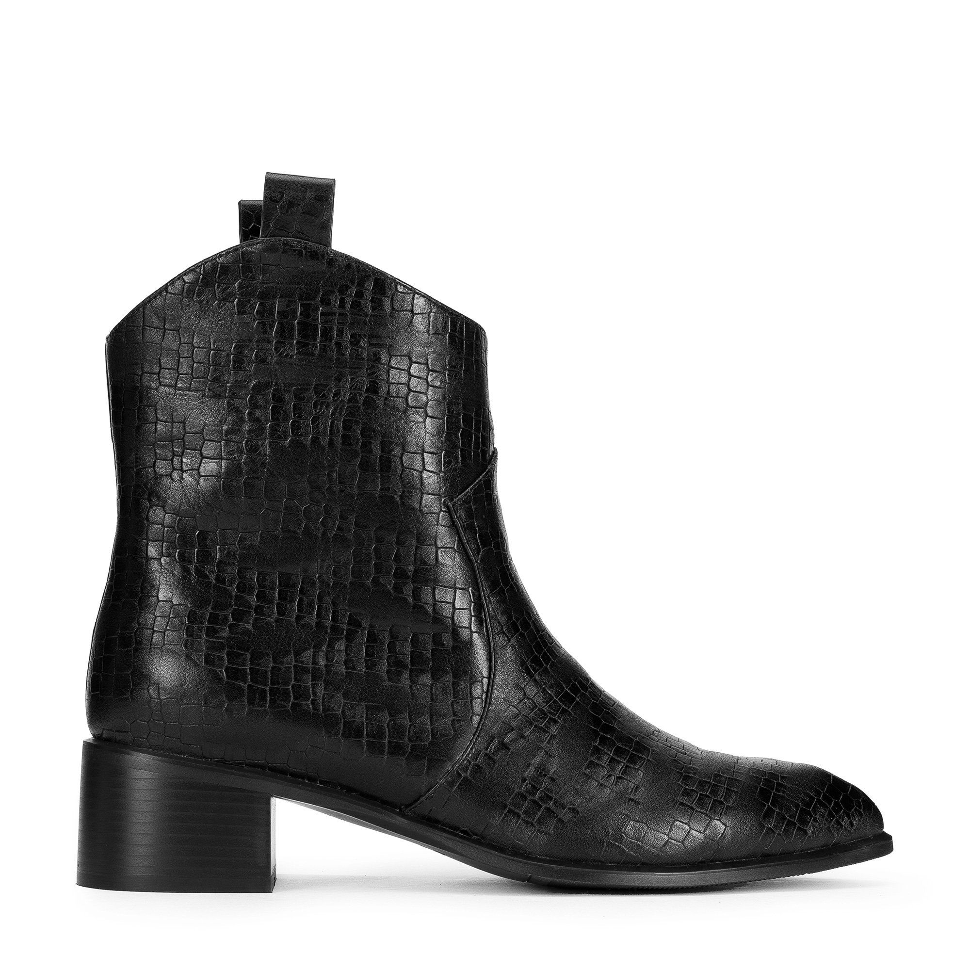 Damskie kowbojki ze skóry croco czarne