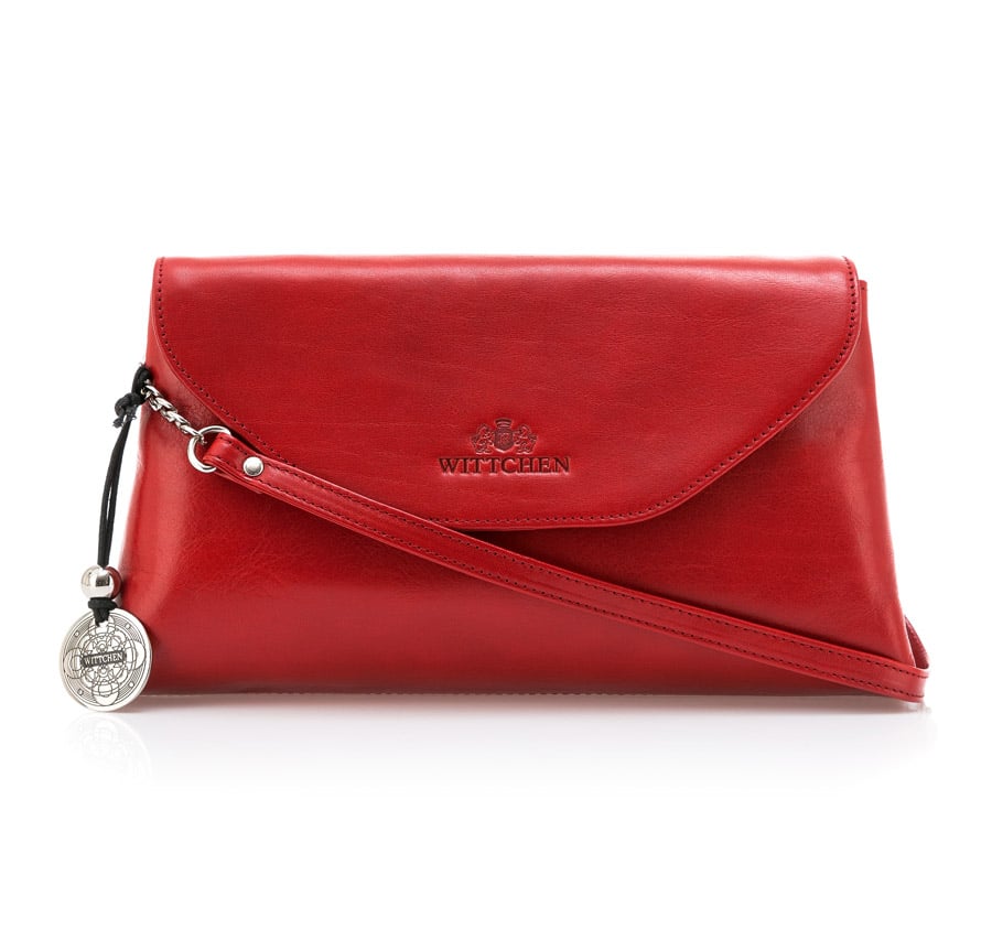 Kopertówka ze skóry klasyczna trapezowa czerwon