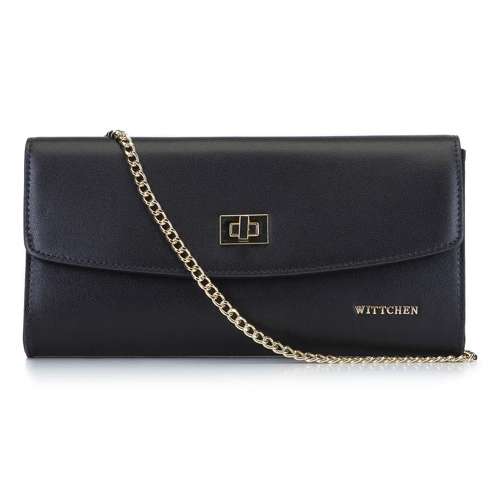Kopertówka skórzana prosta z łańcuszkiem czarna