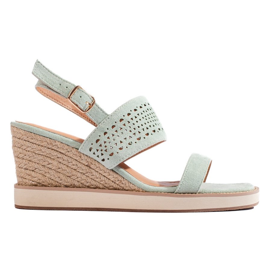 Zielone damskie sandały na koturnie