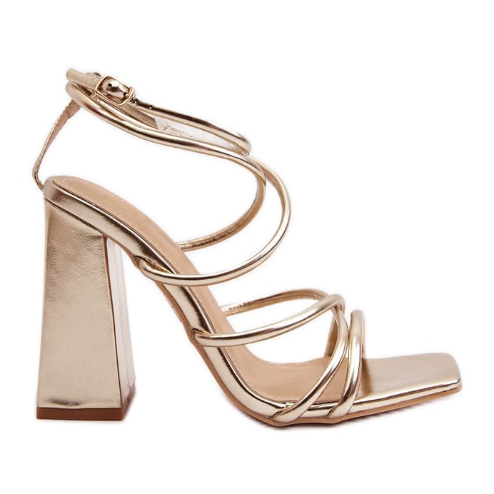 Modne Sandały Na Obcasie Złote Josette złoty