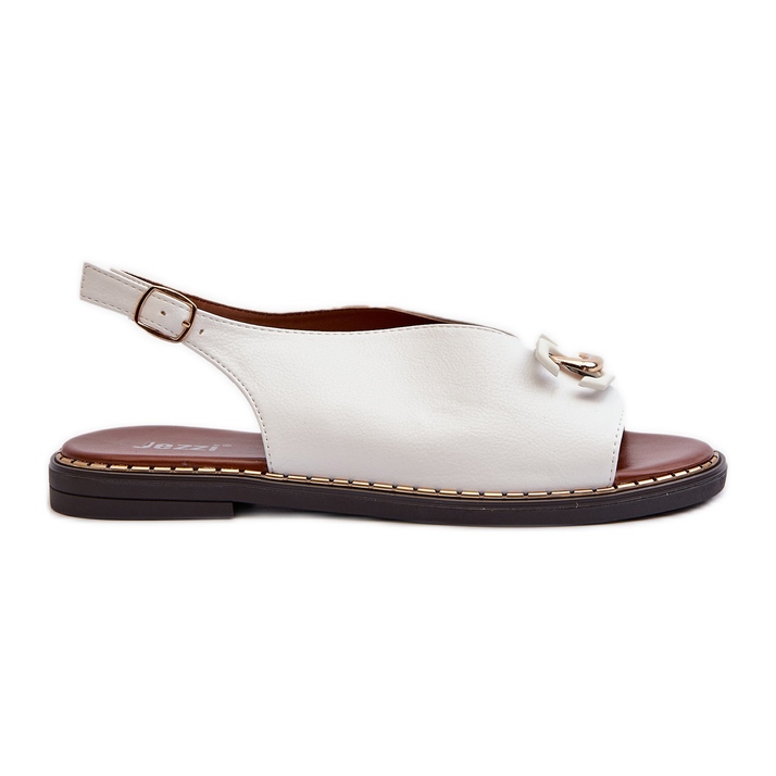 Sandały Damskie Na Płaskim Obcasie Z Ozdobą Białe Loraeleh