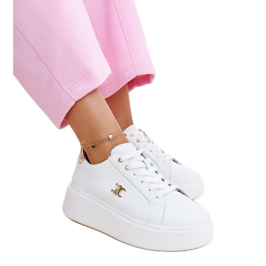 Białe skórzane sneakersy na wysokiej podeszwie Melita