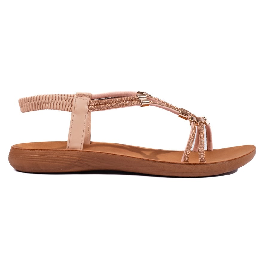 Beżowe płaskie brokatowe sandały beżowy