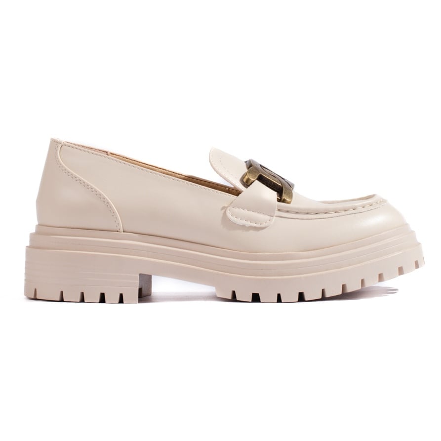 Beżowe damskie mokasyny na grubej platformie Shelovet beżowy