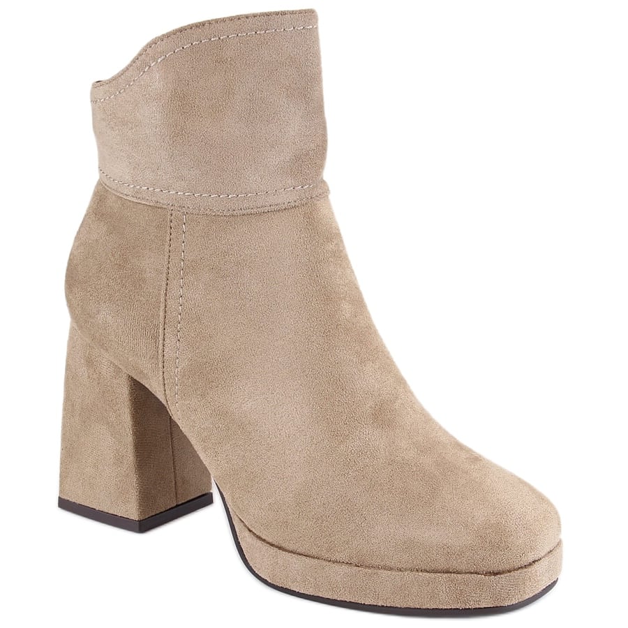 M. DASZYŃSKI Zamszowe botki na słupku i platformie ocieplane beżowe M.Daszyński MR2288-4 beżowy