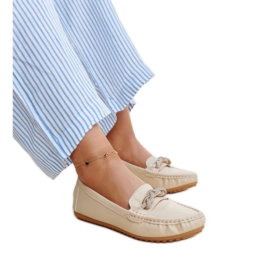 Beżowe mokasyny zdobione cyrkoniami Adiba beżowy