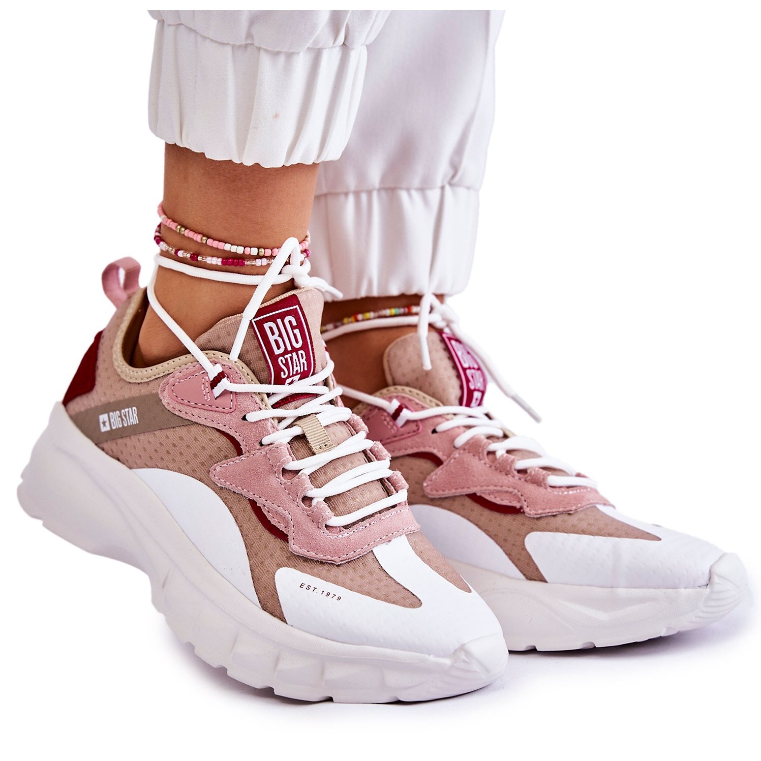 Damskie Buty Sportowe Big Star KK274055 Beżowe beżowy białe