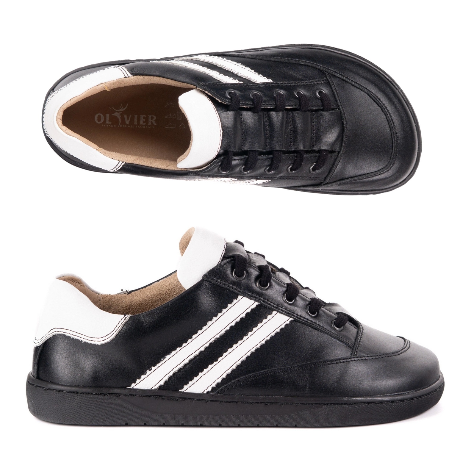 Sneakersy barefoot damskie Olivier buty skórzane czarne z białym
