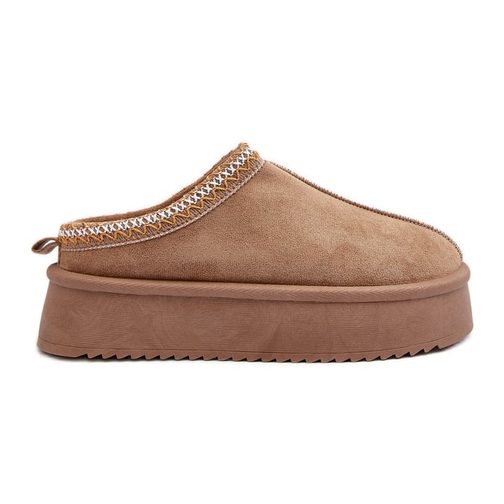 Kapcie Na Grubej Podeszwie Z Eko Zamszu Beżowe Sylva beżowy