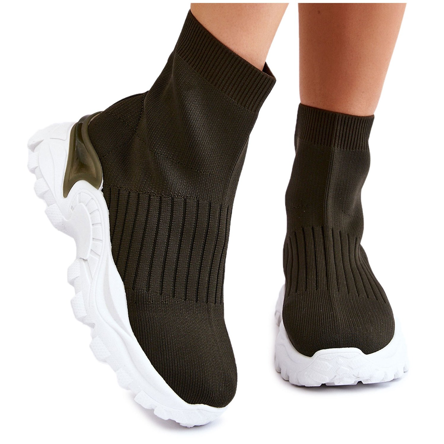 BM Damskie Wysokie Skarpetkowe Buty Sportowe Zielone Jovie