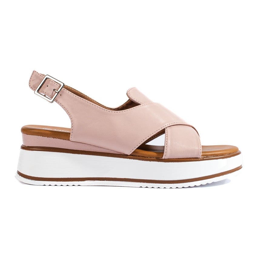 Damskie wygodne sandały na niskiej koturnie Vinceza beżowy