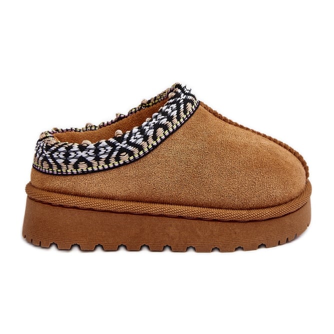 Kapcie Dziecięce Wsuwane Ocieplane Camel Olivane brązowe