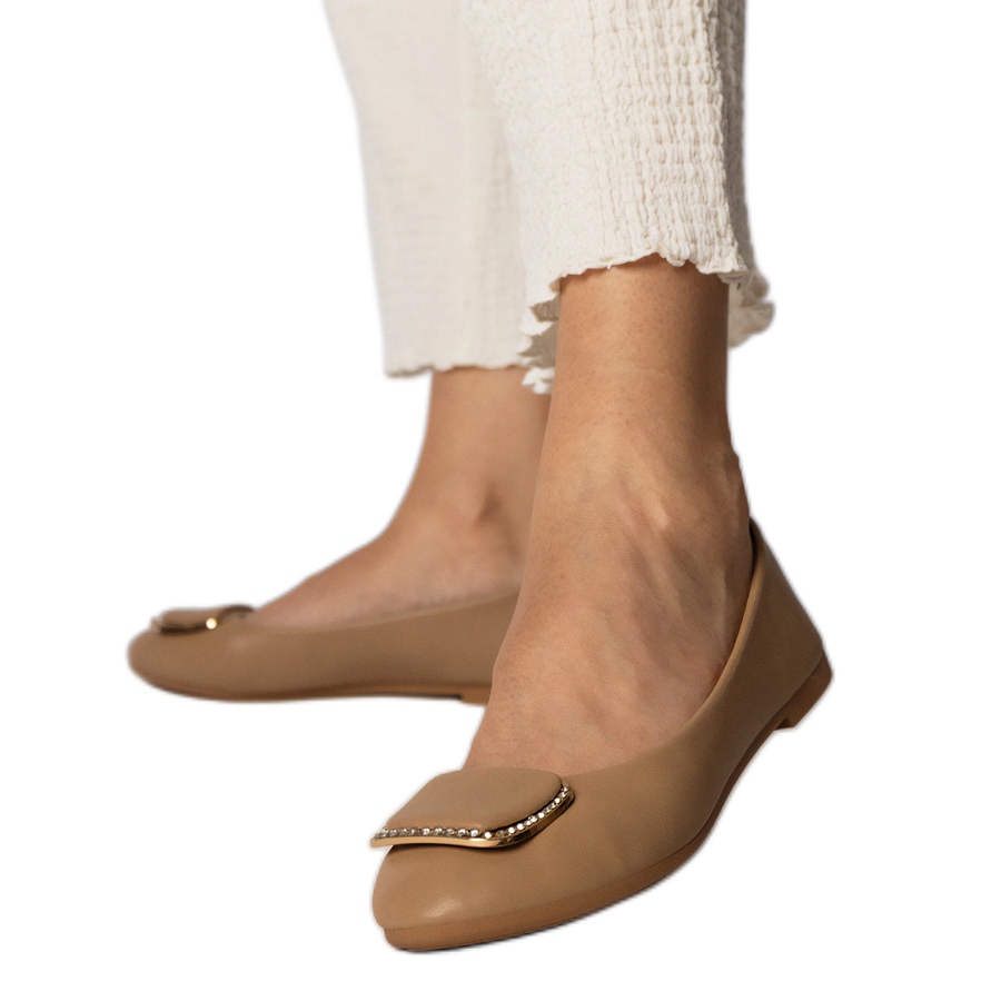 Brązowe balerinki damskie z cyrkoniami