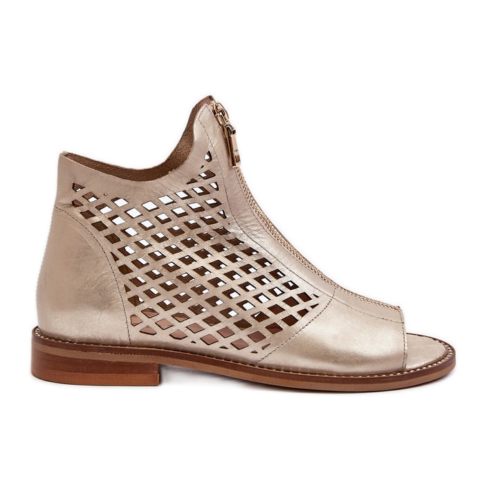 Zazoo 977/L Skórzane Ażurowe Sandały Na Zamek Złote złoty