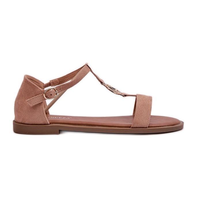 Płaskie Sandały Damskie Ze Złotą Ozdobą Vinceza 17321 Beżowe beżowy