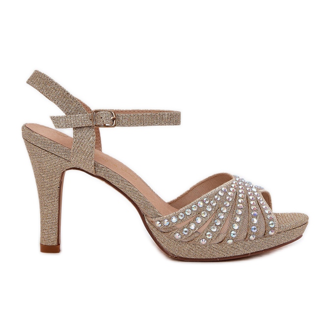 Sandały Na Szpilce Ze Zdobieniem I Brokatem D&A MR1038-33 Złote złoty