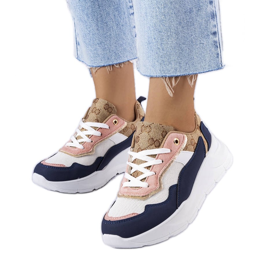 Granatowe sneakersy ze złotym wstawkami Lebrun białe