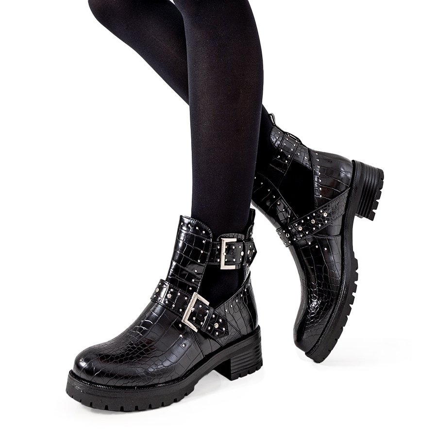 Białe botki z wycięciami Rolen czarne