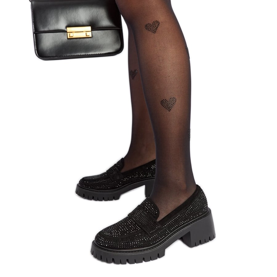 Czarne mokasyny na masywnym słupku Parent