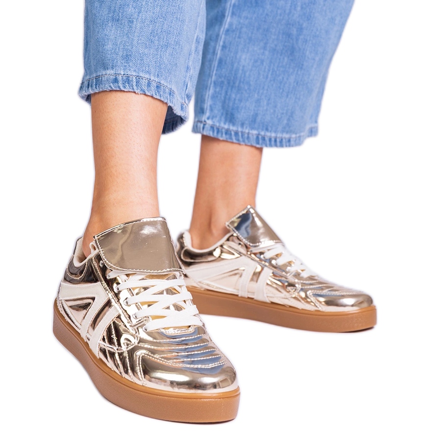 Złote sneakersy trampki damskie lakierowane złoty