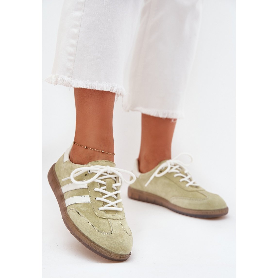 Boto Niskie Skórzane Sneakersy Damskie Limonkowe Ismina zielone